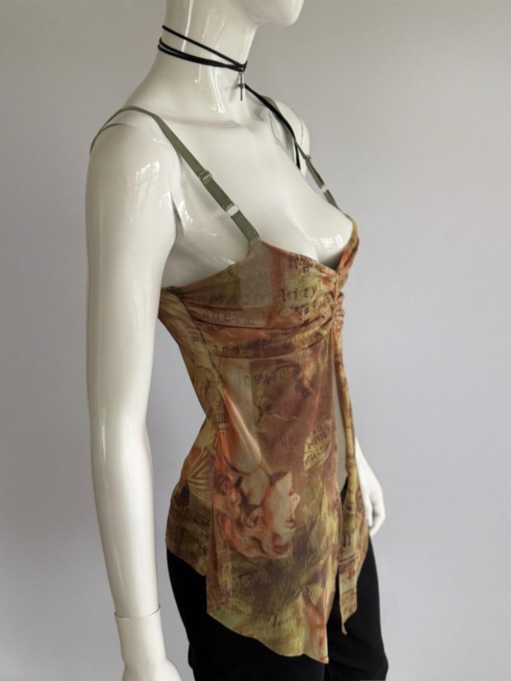 Italian Vintage Asymmetric Mesh Cinched Bust Cami Top - Picture 3 of 7